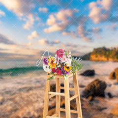 Aperturee - Seaside Reef Mountain Blue Sky Cloud Summer Backdrop