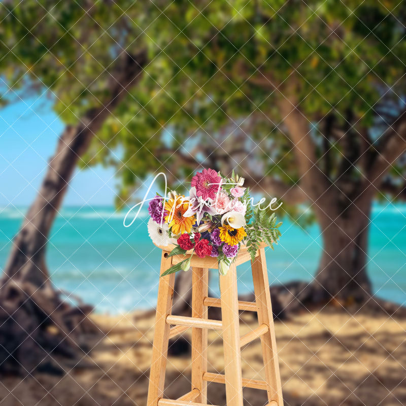 Aperturee - Seaside Trees Beach Summer Natural Scenery Backdrop