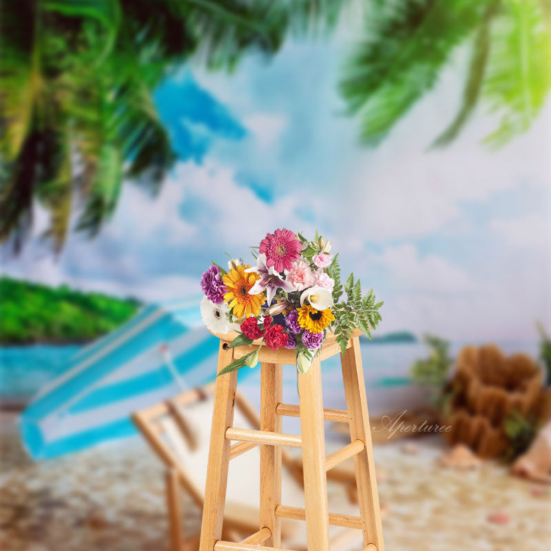 Aperturee - Seaside Tropical Beach Chair Photo Summer Backdrop