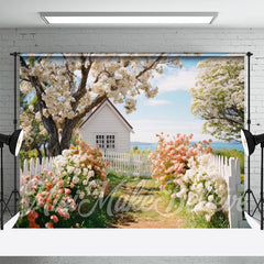 Aperturee - Seaside Village Blue Sky Flowers Spring Backdrop