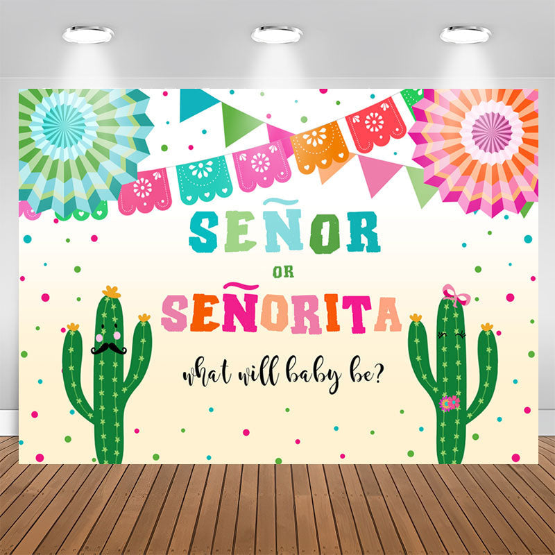 Aperturee - Senor Or Senorita With Cactus Baby Shower Backdrop