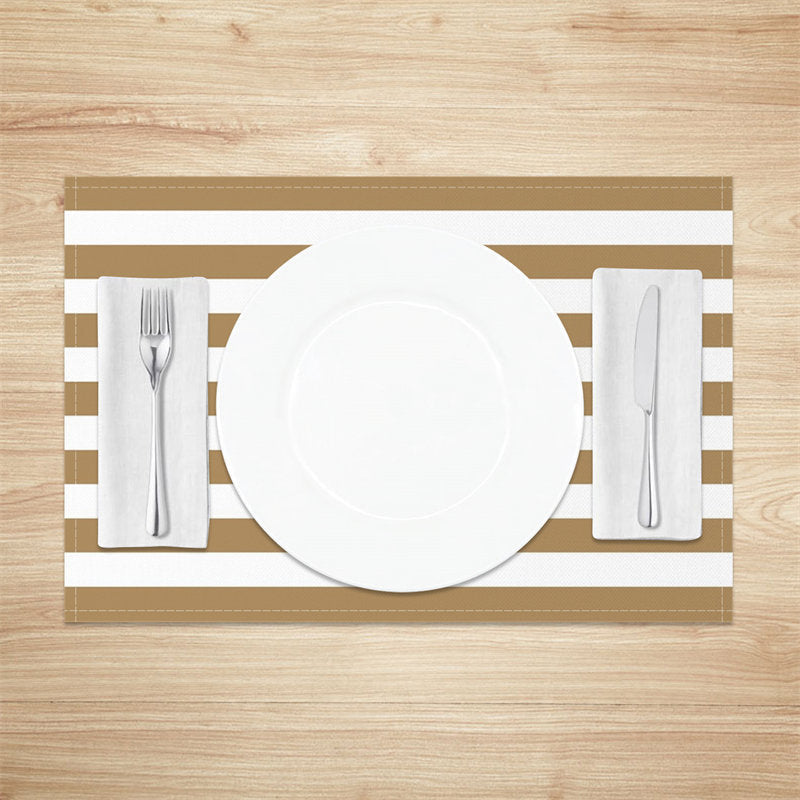 Aperturee - Sepia White Horizontal Stripe Set Of 4 Placemats