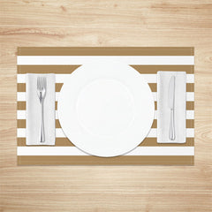 Aperturee - Sepia White Horizontal Stripe Set Of 4 Placemats