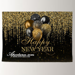 Aperturee - Sequin Like Black Gold Balloon New Year Backdrop