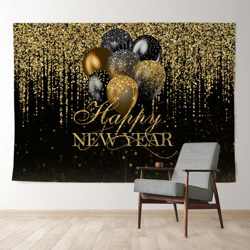 Aperturee - Sequin Like Black Gold Balloon New Year Backdrop