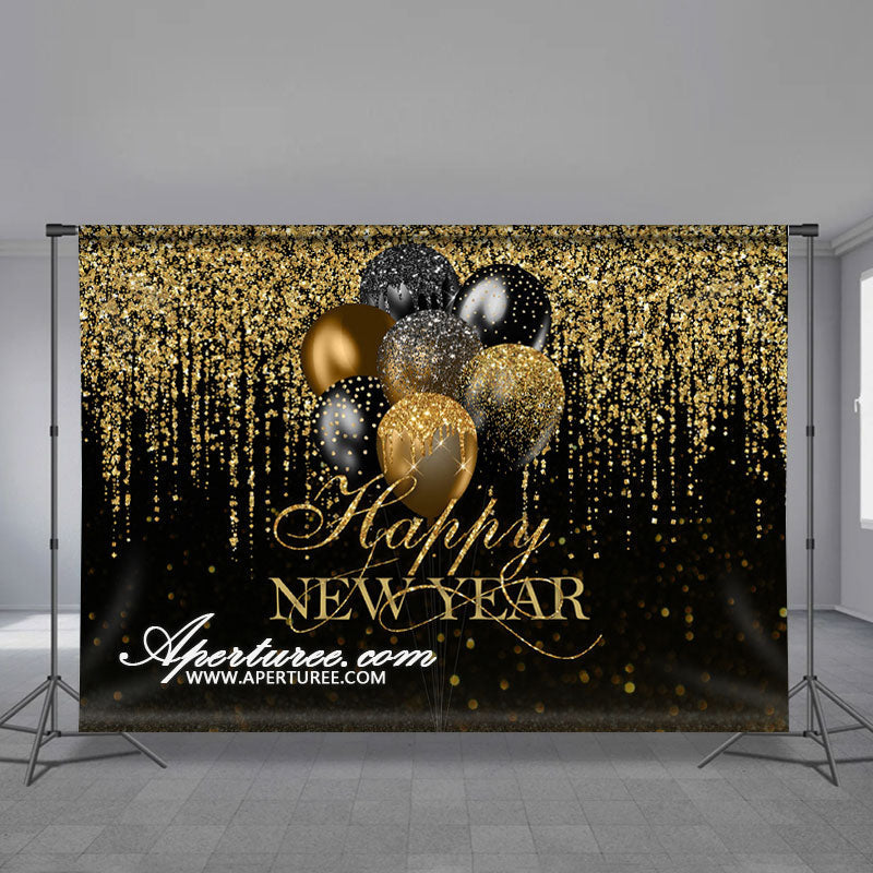 Aperturee - Sequin Like Black Gold Balloon New Year Backdrop