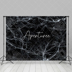 Aperturee - Shabby Black White Spider Web Halloween Backdrop