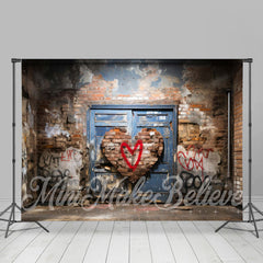 Aperturee - Shabby Brick Wall Heart Valentines Day Backdrop