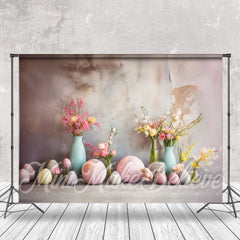 Aperturee - Shabby Cement Wall Floral Eggs Photo Easter Backdrop