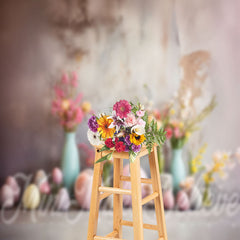 Aperturee - Shabby Cement Wall Floral Eggs Photo Easter Backdrop