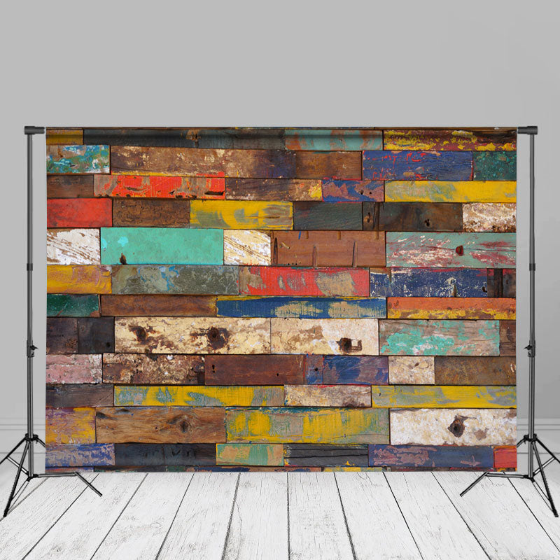 Aperturee - Shabby Colorful Graffiti Wood Block Photo Backdrop