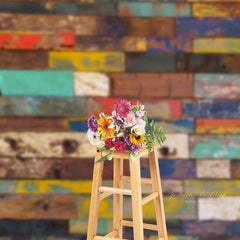 Aperturee - Shabby Colorful Graffiti Wood Block Photo Backdrop