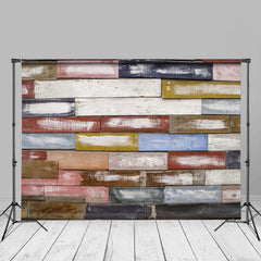 Aperturee - Shabby Colorful Wood Block Wall Photo Booth Backdrop