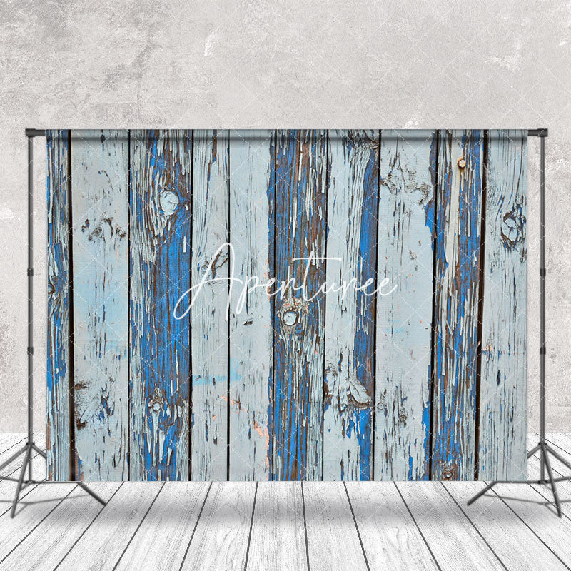 Aperturee - Shabby Faded Blue Grey Stripe Wood Grain Backdrop