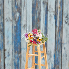 Aperturee - Shabby Faded Blue Grey Stripe Wood Grain Backdrop