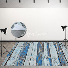 Aperturee - Shabby Faded Blue Grey Stripe Wood Grain Floor Mat