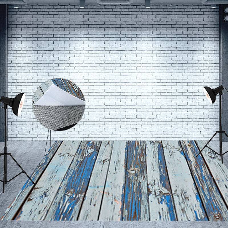 Aperturee - Shabby Faded Blue Grey Stripe Wood Grain Floor Mat