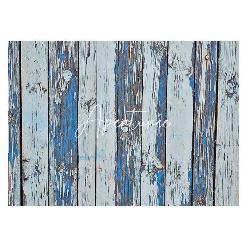 Aperturee - Shabby Faded Blue Grey Stripe Wood Rubber Floor Mat