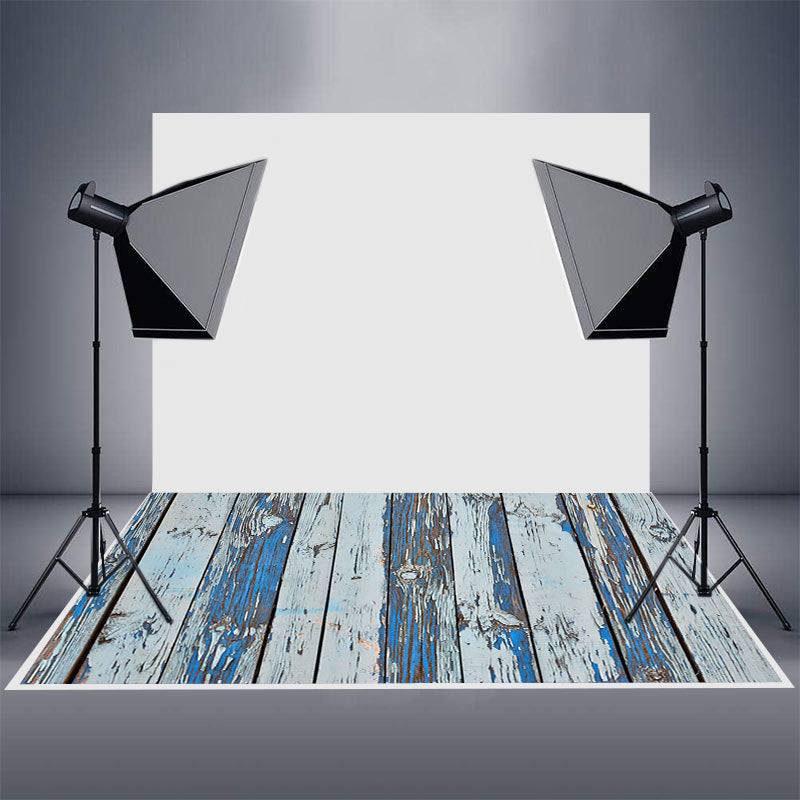 Aperturee - Shabby Faded Blue Grey Stripe Wood Rubber Floor Mat