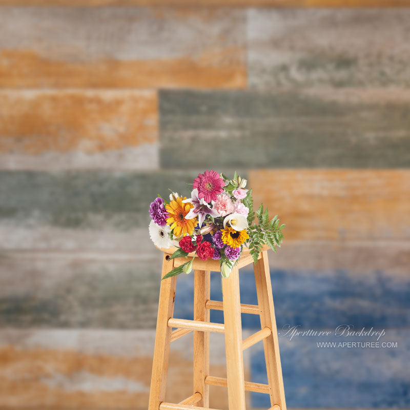 Aperturee - Shabby Faded Plank Wall Floor Backdrop For Photography