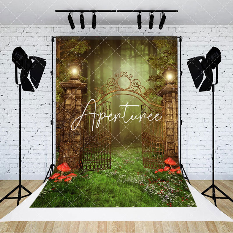 Aperturee - Shabby Gate Floral Grassland Photography Backdrop