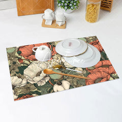 Aperturee - Shabby Green Red Floral Vintage Set Of 4 Placemats