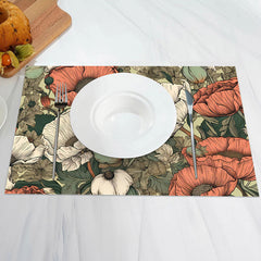 Aperturee - Shabby Green Red Floral Vintage Set Of 4 Placemats