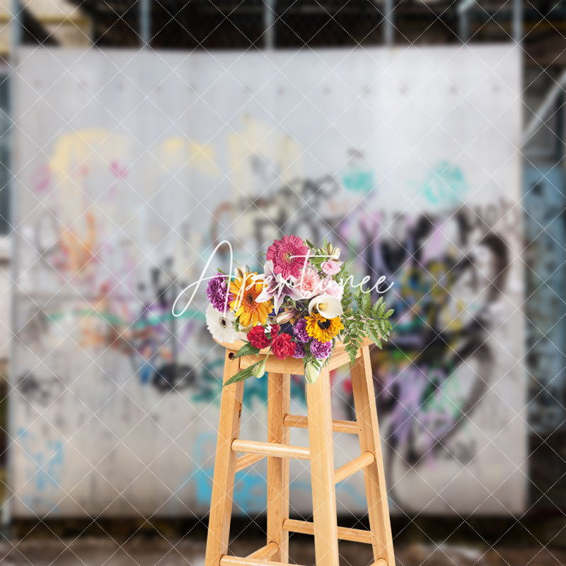 Aperturee - Shabby Grey Graffiti Wall Backdrop For Photo Shoot