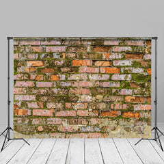 Aperturee - Shabby Red Brick Moss Wall Backdrop For Photo Booth