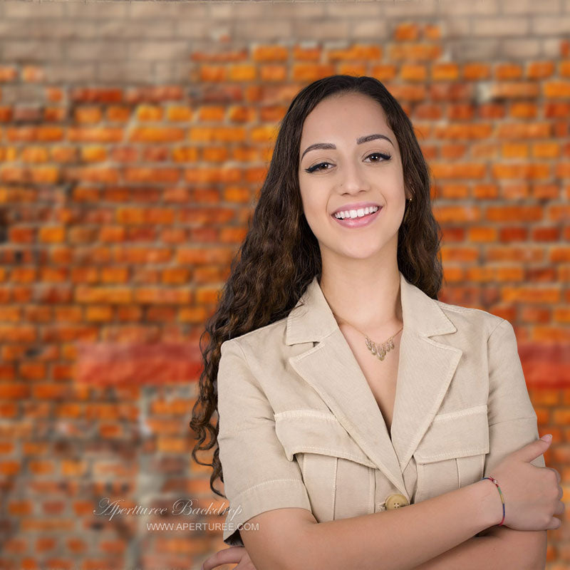 Aperturee - Shabby Rural Red Brick Wall Photography Backdrop