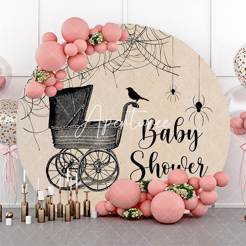 Aperturee - Shabby Spider Stroller Round Baby Shower Backdrop