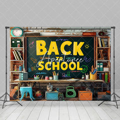 Aperturee - Shabby Wall Blackboard Shelf Back To School Backdrop