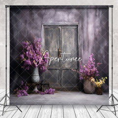 Aperturee - Shabby Wall Purple Floral Door Photography Backdrop