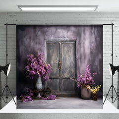 Aperturee - Shabby Wall Purple Floral Door Photography Backdrop