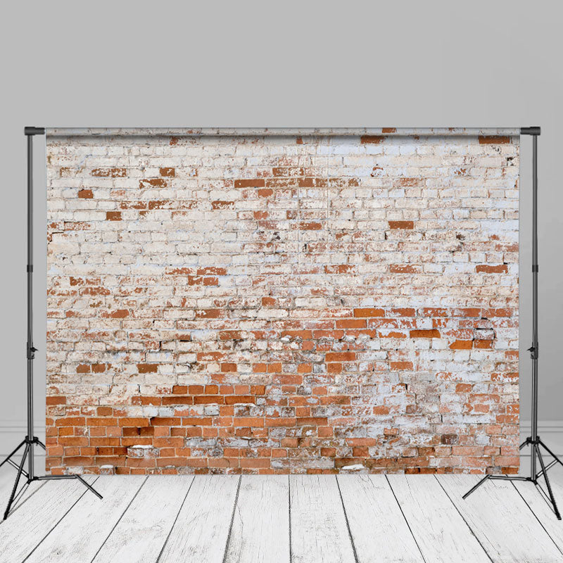 Aperturee - Shabby White Brushed Red Brick Wall Photo Backdrop