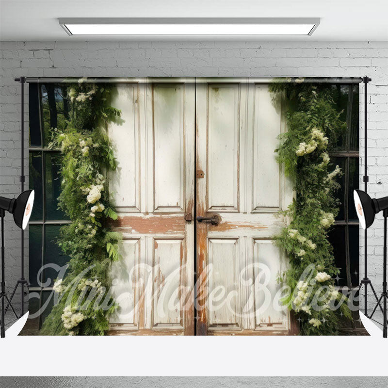 Aperturee - Shabby White Wood Door Birthday Cake Smash Backdrop