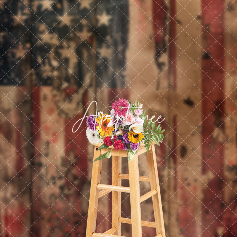 Aperturee - Shabby Wooden Wall USA Flag Photo Studio Backdrop