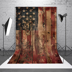 Aperturee - Shabby Wooden Wall USA Flag Photo Studio Backdrop