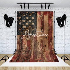 Aperturee - Shabby Wooden Wall USA Flag Photo Studio Backdrop