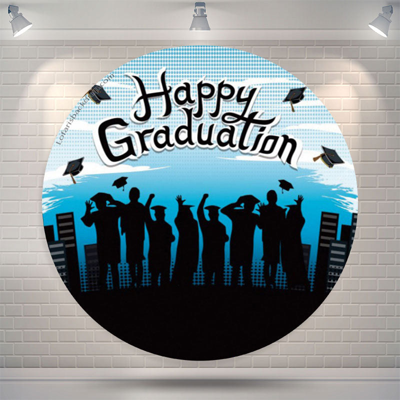 Aperturee Shadow Blue Sky Round Happy Graduation Backdrop Cover