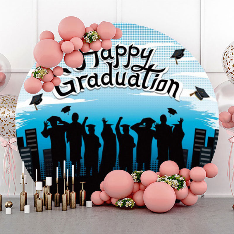 Aperturee Shadow Blue Sky Round Happy Graduation Backdrop Cover