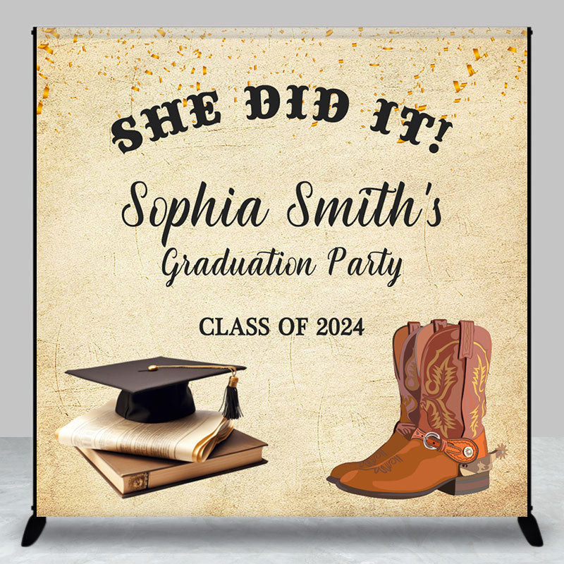 Aperturee - She Did It Class 2024 Cowgirl Custom Grad Backdrop