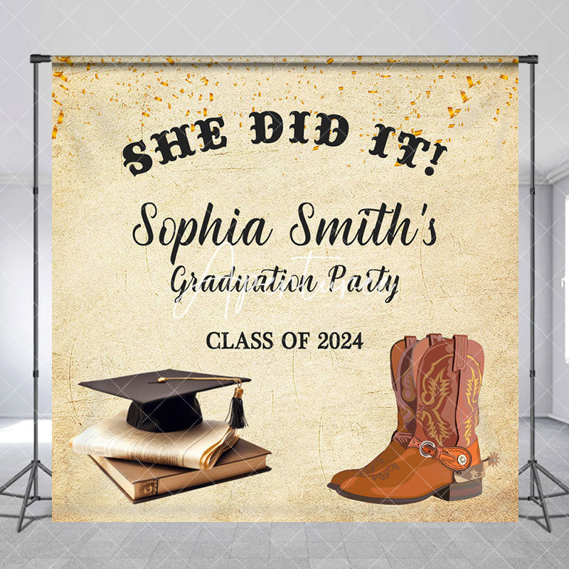 Aperturee - She Did It Class 2024 Cowgirl Custom Grad Backdrop