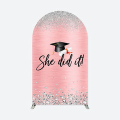 Aperturee - She Did It Pink Silver Congrats Grad Arch Backdrop