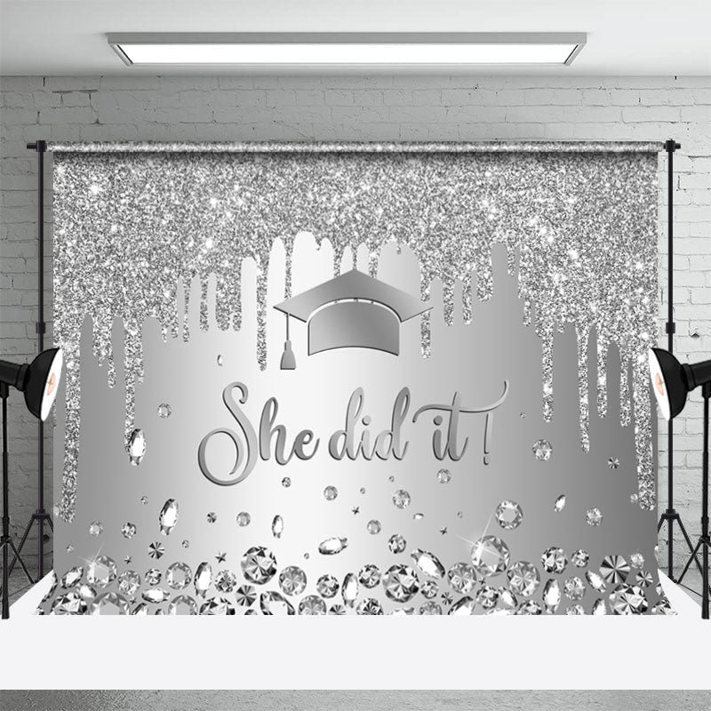 Aperturee - She Did It Silver Diamond Simple Graduation Backdrop