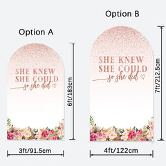 Aperturee - She Did Pink Floral Glitter Arch Graduation Backdrop