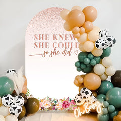 Aperturee - She Did Pink Floral Glitter Arch Graduation Backdrop