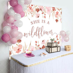 Aperturee - She Is A Wildflower Pink Floral Baby Shower Backdrop