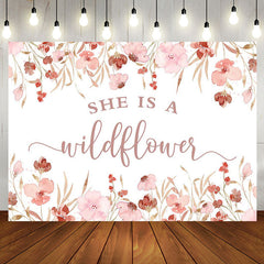 Aperturee - She Is A Wildflower Pink Floral Baby Shower Backdrop