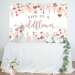 Aperturee - She Is A Wildflower Pink Floral Baby Shower Backdrop